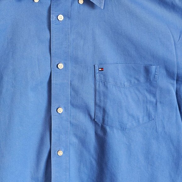 Vntg Y2K Tommy Hilfiger XL Mens Blue Shirt XL Cotton Business Casual Logo - Picture 5 of 12